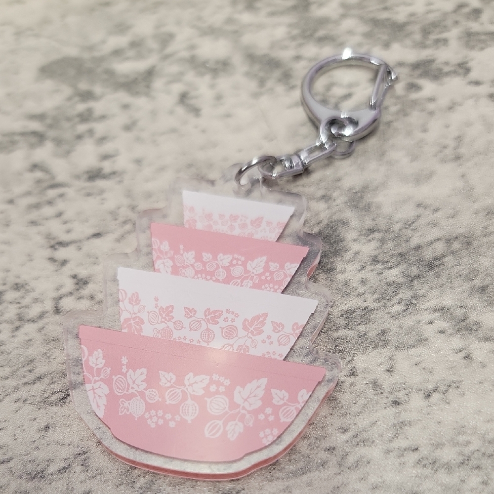 Pyrex Gooseberry stack Keychain Keyring